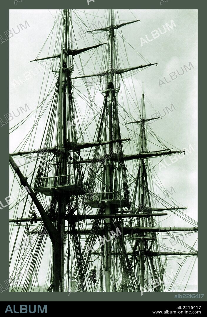 The rigging and spars of the USS Constitution, aka "Old Ironsides."  This image illustrates the complex network of ropes and timber needed to run a large square sailed frigate.