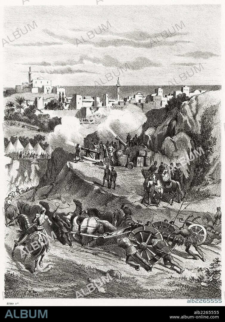Historia de España. Toma de Málaga en 1487 por los Reyes Católicos. Grabado de 1872.