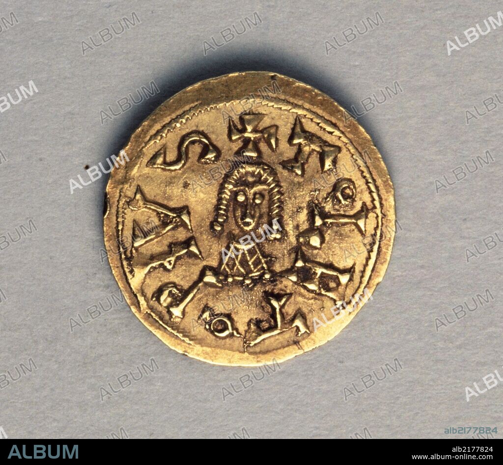 Triens of Recared I, King of the Visigoths in Spain, verso. Visigothic coins, 6th century.