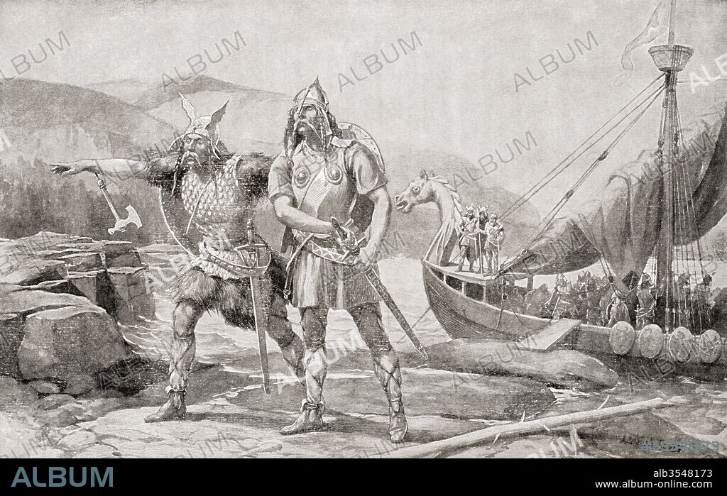 The landing of the Norsemen on the coast of North America in the 11th century. From The History of Our Country, published 1899.