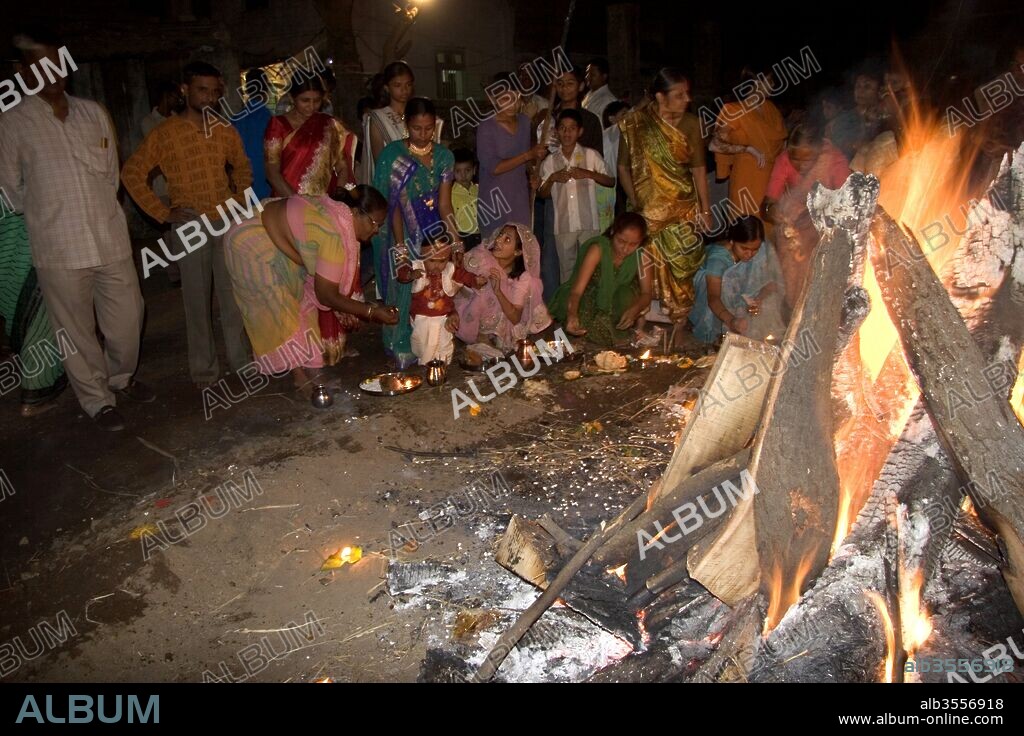 Holi Hindu Spring festival ; burning holika ; India.