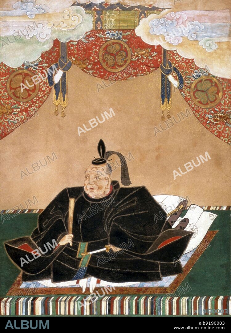 Japan: Tokugawa Ieyasu (31 January 1543 Äì 1 June 1616), founder and first ruler of the Tokugawa Shogunate (1600-1868). Hanging scroll painting by Kano Tan'yu (1602-1674), 17th century.<br/><br/>. Tokugawa Ieyasu, born Matsudaira Takechiyo, was the founder and first shogun of the Tokugawa shogunate of Japan, which ruled from the Battle of Sekigahara in 1600 until the Meiji Restoration in 1868. Ieyasu seized power in 1600, received appointment as shogun in 1603, abdicated from office in 1605, but remained in power until his death in 1616. Ieyasu was posthumously enshrined at Nikkç Tçshç-g.