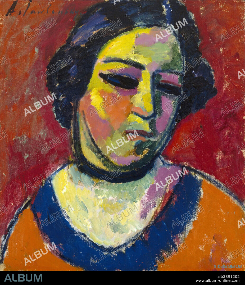 ALEXEJ VON JAWLENSKY. Portrait of a Woman. Date/Period: 1912. Painting. Oil on cardboard. 53 × 49.5 cm (20.8 × 19.4 in).