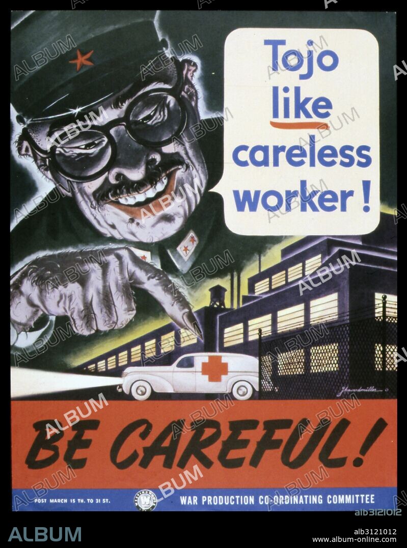 World war two: American anti-Japanese propaganda poster depicting General Tojo.