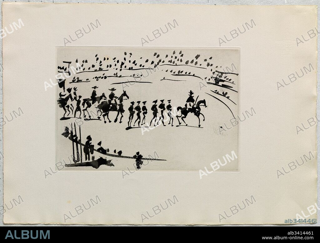 Pablo Picasso / "Paseo de Cuadrillas", 1957, Grabado (aguatinta al azúcar, sobre matriz de cobre, sobre papel de filigrana), 19,5 x 29,6 cm, MPB112770.