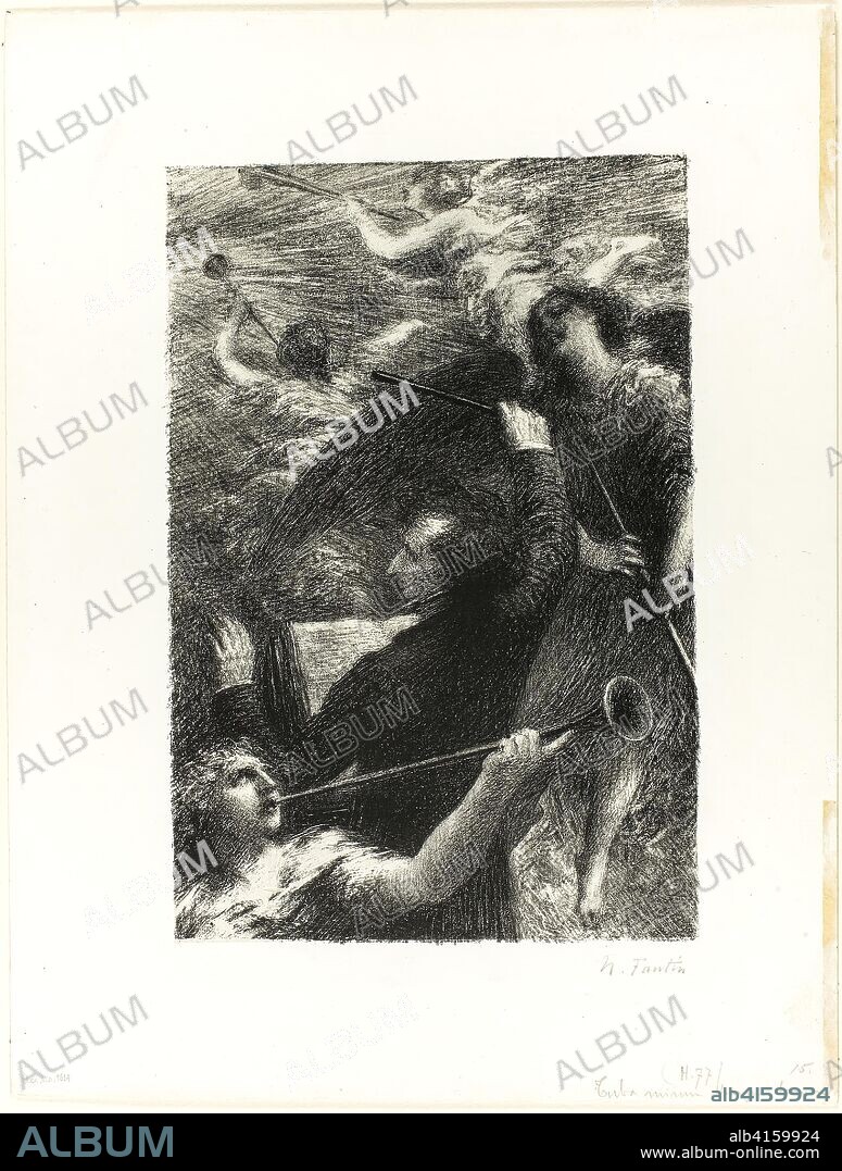 Tuba Mirum Spargens Sonum. Henri Fantin-Latour; French, 1836-1904. Date: 1883-1893. Dimensions: 235 × 155 mm (image); 327 × 246 mm (sheet). Lithograph in black on off-white China paper laid down on white wove paper. Origin: France.