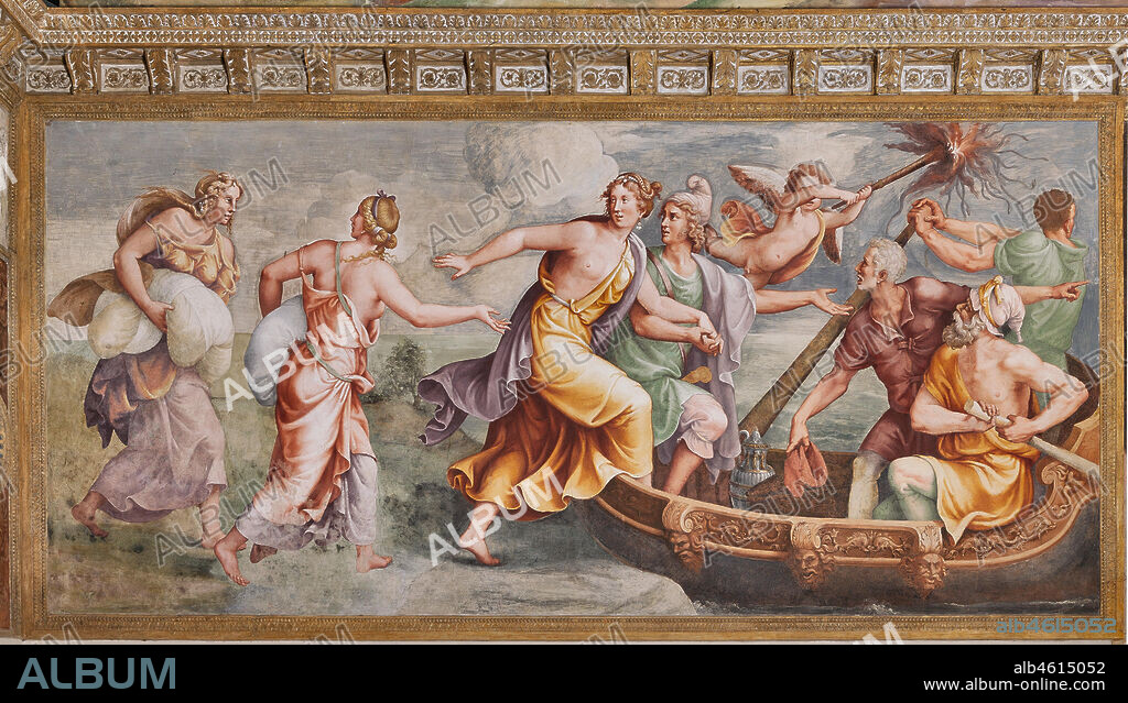 Mantua, Palazzo Ducale (Gonzaga's residence), Sala di Troia: The Abduction of Helen, detail of the frescoes by Giulio Romano and his assistants (1538 - 1539).