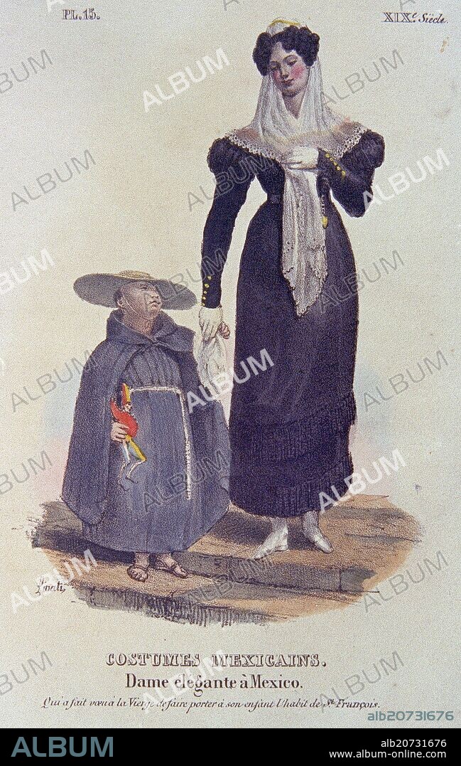 CLAUDIO LINATI. TRAJES CIVILES MILITARES Y RELIGIOSOS DE MEXICO - 1828 - DAMA ELEGANTE DE MEXICO - LITOGRAFIA SIGLO XIX.