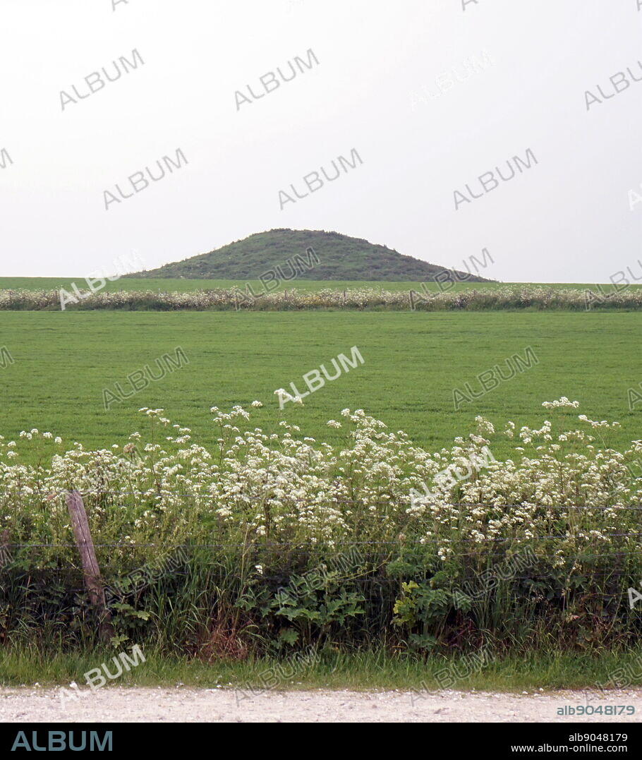 View of Maiden Castle, an Iron Age hill fort, a type of earthworks used as a fortified refuge which would exploit elevations. Dated 21st Century.