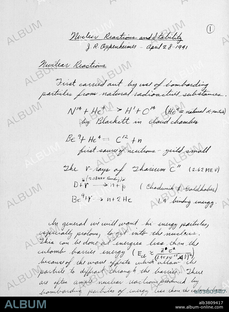 Equations developed by J. Robert Oppenheimer to solve the problem of how to separate uranium-235 (the explosive form of uranium) from the natural, unfissionable uranium-238, as a step in the invention of the first atomic bomb.