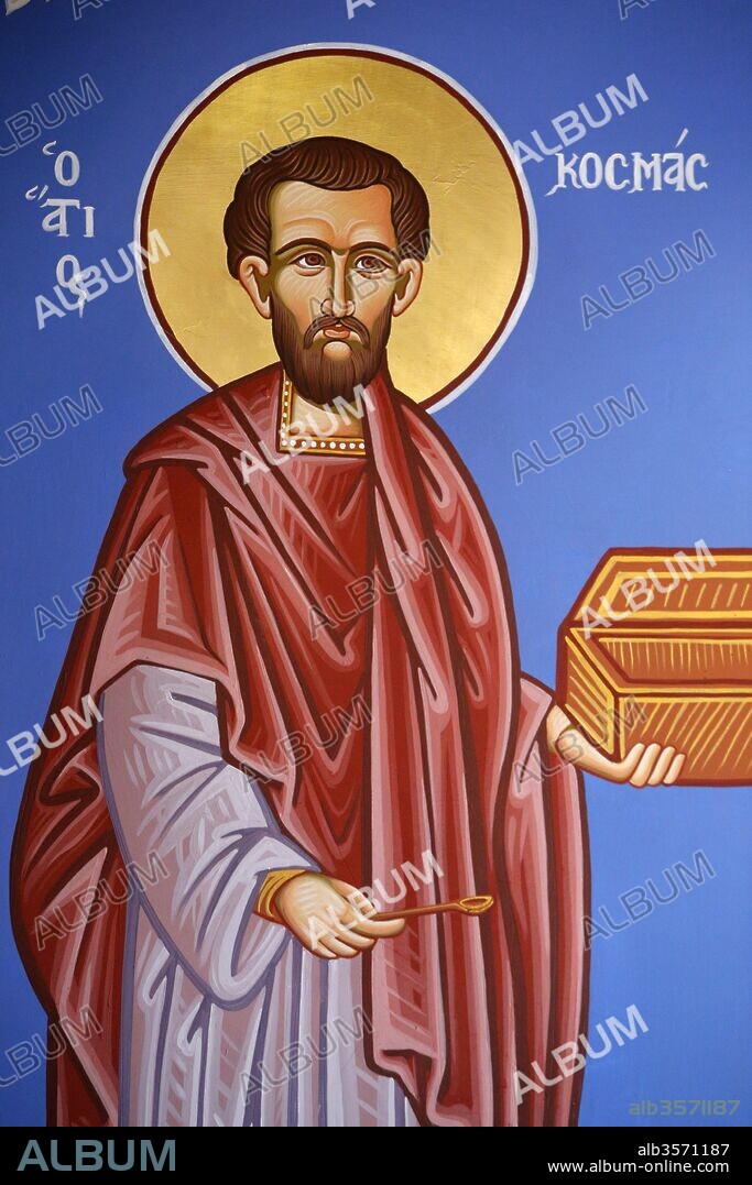 Orthodox church in Pedoulas, Cyprus. Saint Cosmas fresco. Cyprus.