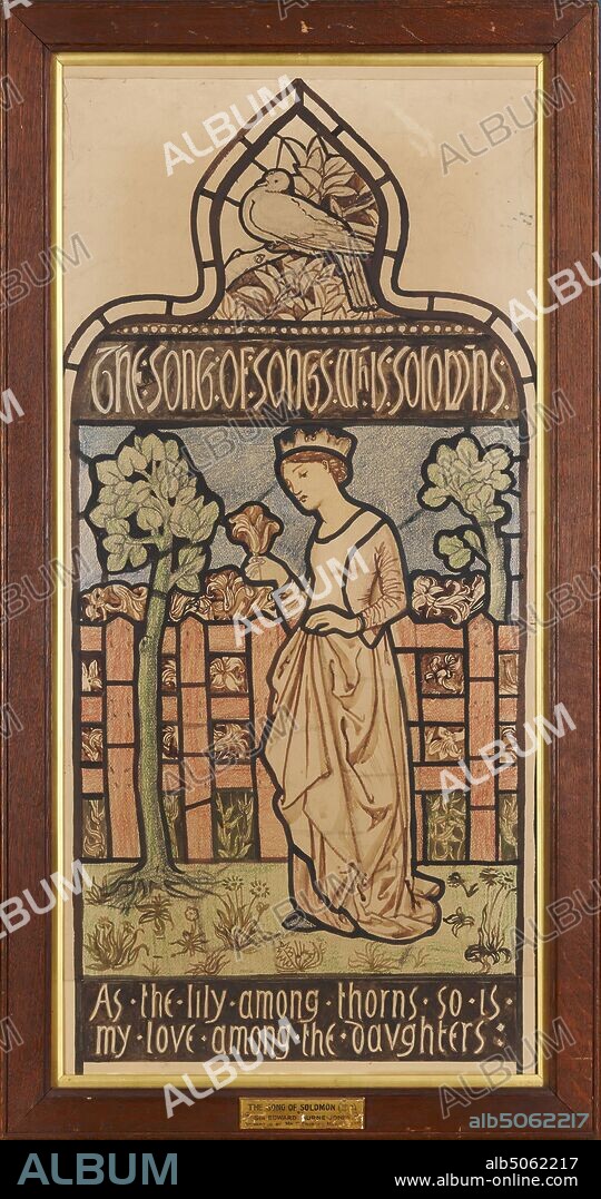 The Song of Solomon, 'As the Lily among Thorns', 1862-3 Sir Edward Burne-Jones (d.1898), Design for St Helen's Church, Darley Dale, Derbyshire, England, Art Movement, Pre-Raphaelite, 19th Century, Drawing, Pencil, Frame, Mixed media, Female, crown, Wash drawing, Works on Paper.