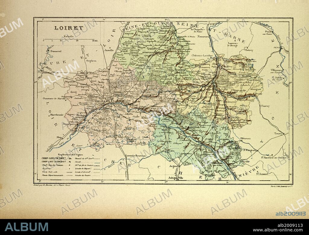 MAP OF LOIRET, FRANCE.