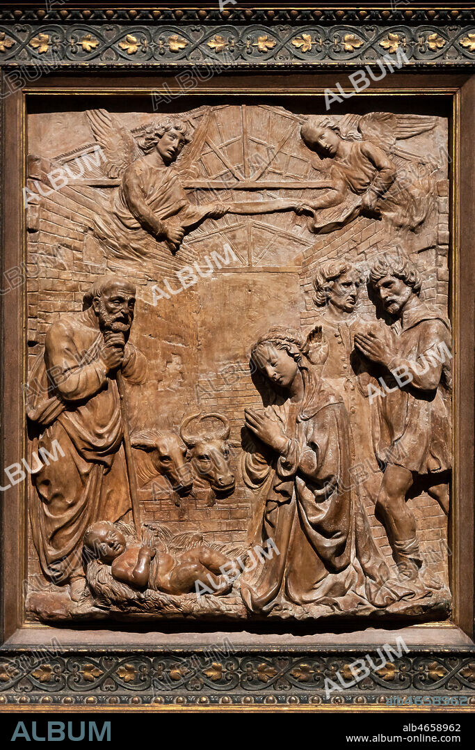 "Adoration of the Sheperds", 1485-1493, by Francesco di Simone Ferrucci (1437-1493), terracotta.