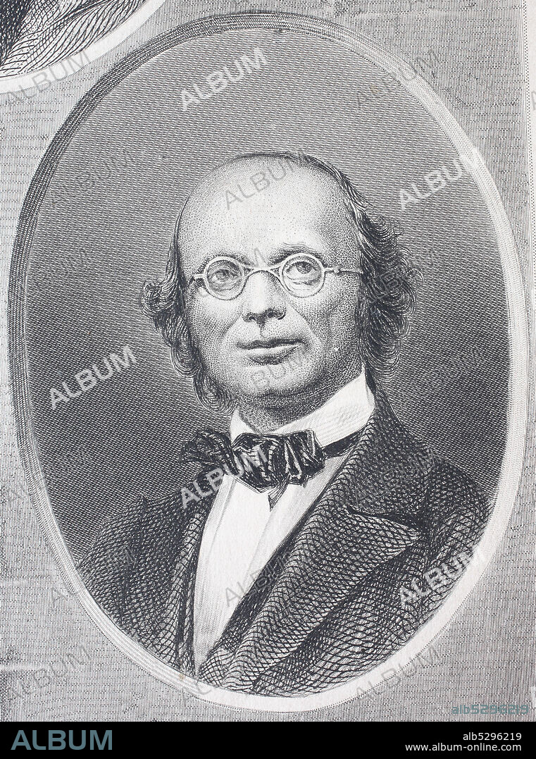 Wilhelm Eduard Weber, 24 October 1804 - 23 June 1891, was a German physicist and, together with Carl Friedrich Gauss, inventor of the first electromagnetic telegraph  /  Wilhelm Eduard Weber, deutscher Physiker, Historisch, digital improved reproduction of an original from the 19th century / digitale Reproduktion einer Originalvorlage aus dem 19. Jahrhundert.