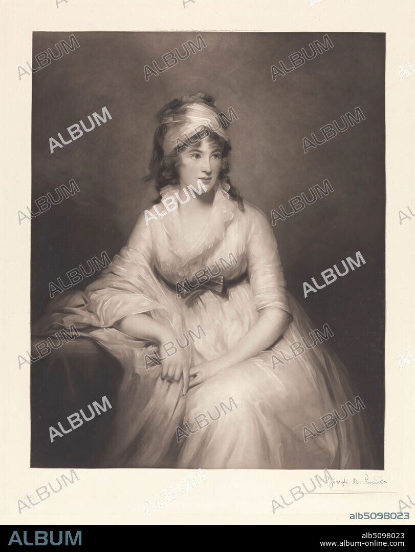 Mrs. Gregory, Print made by Joseph Bishop Pratt, 18541910, British, after Henry Raeburn, 17561823, British, 1898, Mezzotint (artist's proof) on thick, smooth, cream, wove paper, with cream, chine-collé, Sheet: 26 1/2 × 22 11/16 inches (67.3 × 57.6 cm), Plate: 22 3/8 × 18 1/16 inches (56.8 × 45.9 cm), Chine collé: 21 9/16 × 17 1/4 inches (54.8 × 43.8 cm), and Image: 17 3/4 × 14 3/8 inches (45.1 × 36.5 cm).