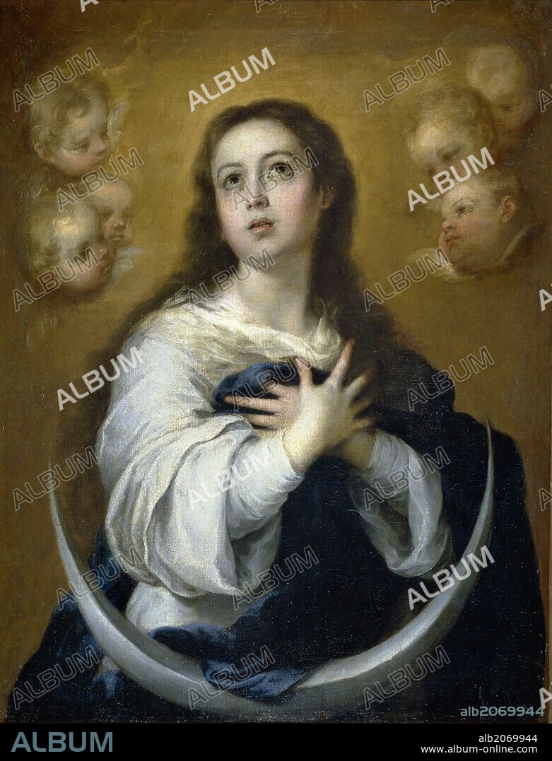 BARTOLOMÉ ESTEBAN MURILLO. Bartolomé Esteban Murillo / 'La Inmaculada Concepción', Hacia 1662, Escuela Española, Óleo sobre Lienzo, 91 cm x 70 cm, P00973.