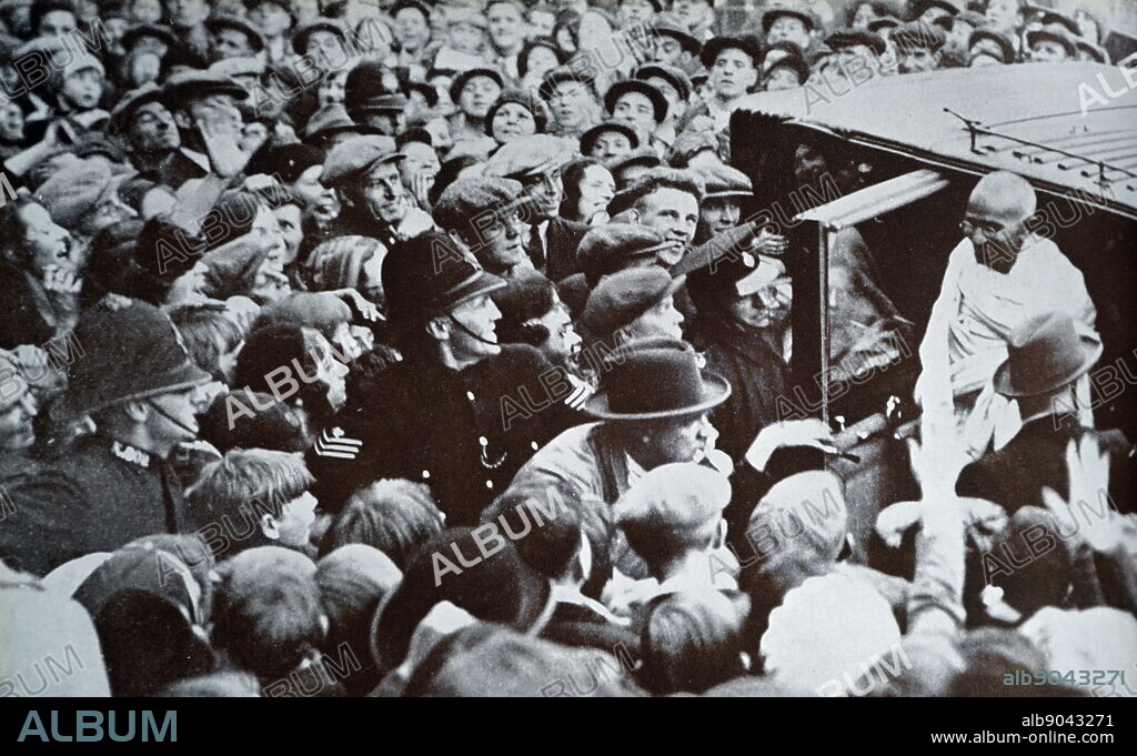 Mahatma Gandhi greeted by well wishers as he arrives in London in 1931, during his tour of England. Mohandas Gandhi (1869 1948) was the preeminent leader of the Indian independence movement in British-ruled India.