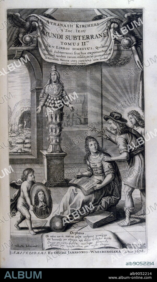 Illustration depicting Orpheus from 'Mundus Subterraneus' by Athanasius Kircher, (1602 - 1680), German Jesuit scholar and polymath who published around 40 major works. His geological and geographical investigations culminated in his Mundus Subterraneus of 1664, in which he suggested that the tides were caused by water moving to and from a subterranean ocean.