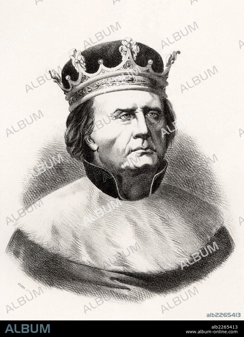 Historia de España. Pedro III el Ceremonioso (1319-1387), también llamado Pedro IV de Aragón el Ceremoniso. Grabado de 1872.