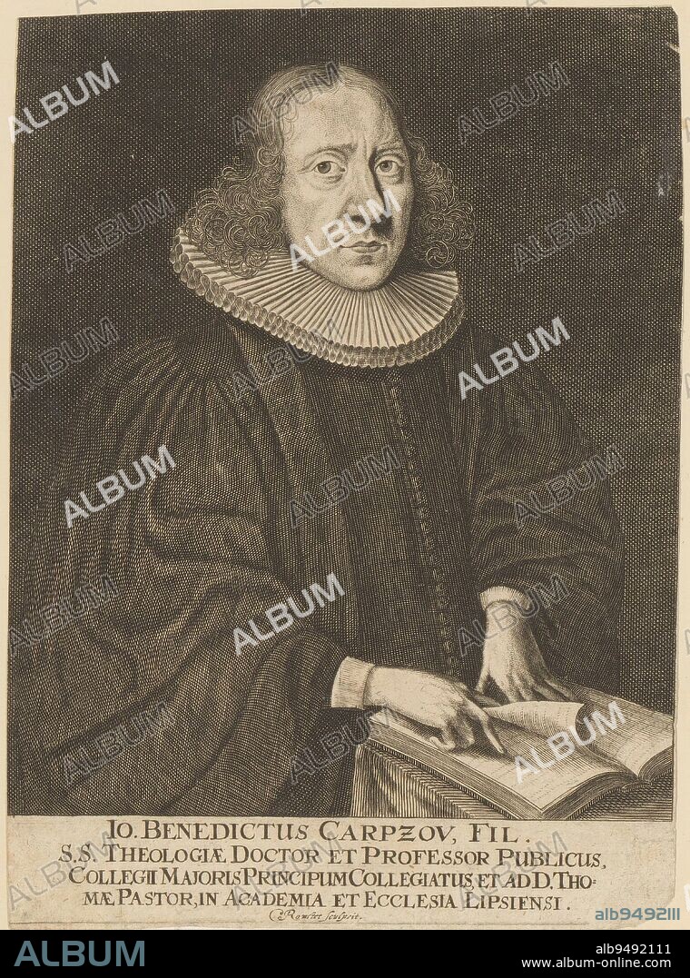 Portrait of Johann Benedikt Carpzov, print maker: Christian Romstet, (mentioned on object), 1665 - 1721, paper, engraving, h 193 mm - w 140 mm.