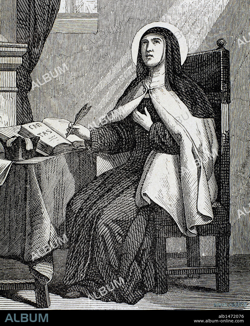 TERESA DE JESUS, Santa (Avila,1515-Alba de Tormes,1582). Reformadora religiosa de la orden carmelitana. Con ella el misticismo occidental alcanza su máxima expresión humana. Grabado del s. XX por Capuz.