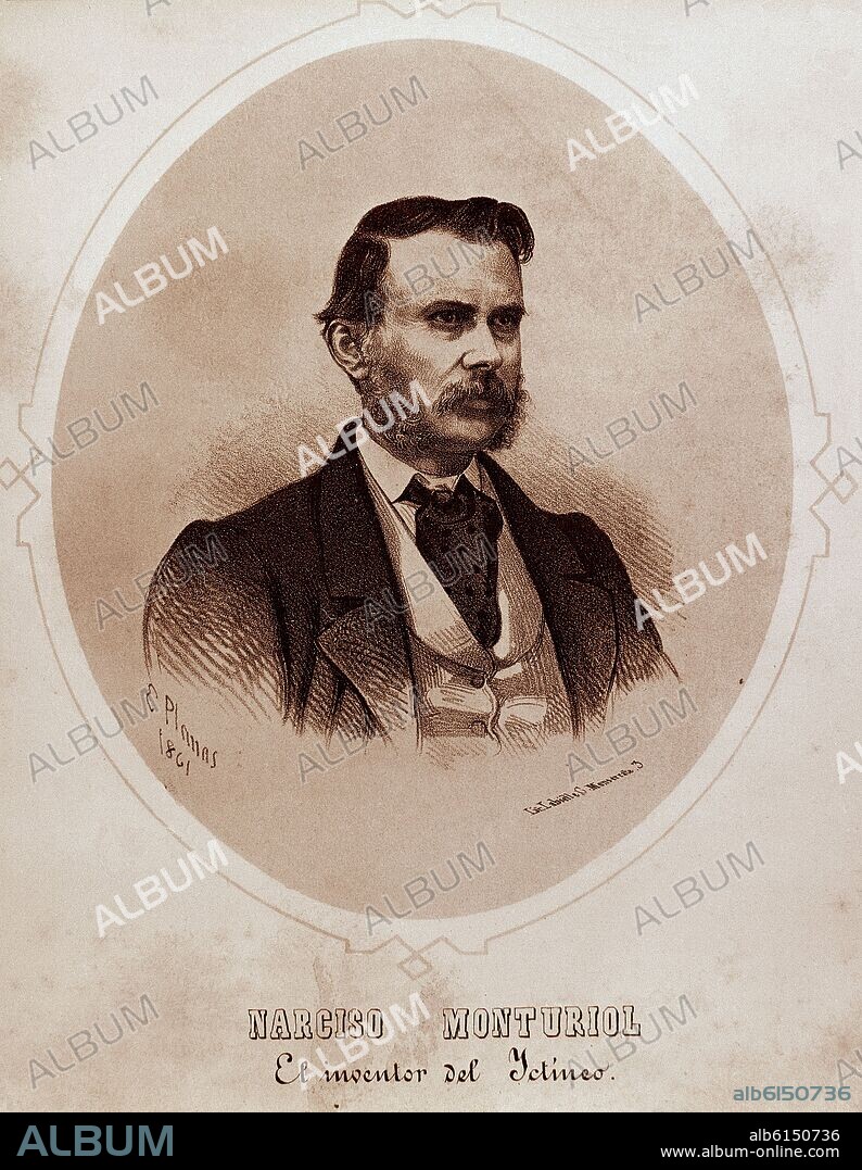 EUSEBIO PLANAS Y FRANQUESA (1833-1897). PORTRAIT OF NARCISO MONTURIOL INVENTOR OF THE ICTINEO - ENGRAVED BY L Y C MONTSERRAT - 19TH CENTURY.