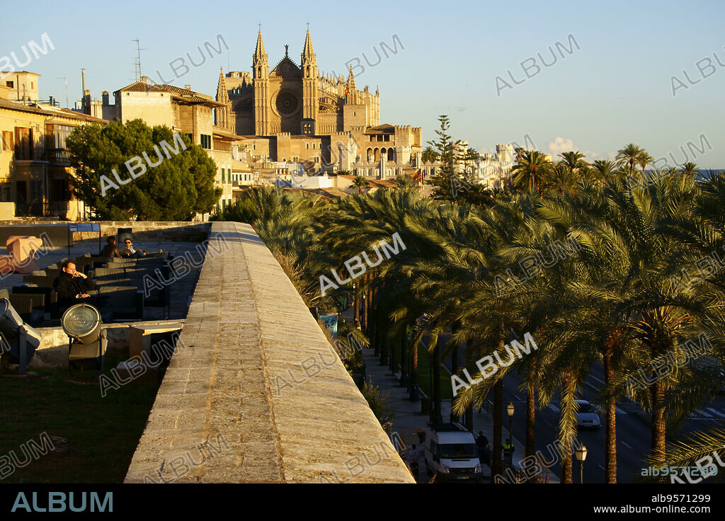Catedral de Mallorca desde la terraza d' es Baluard (Museu d'art modern i contemporani de Palma).Palma.Mallorca.Islas baleares.España.