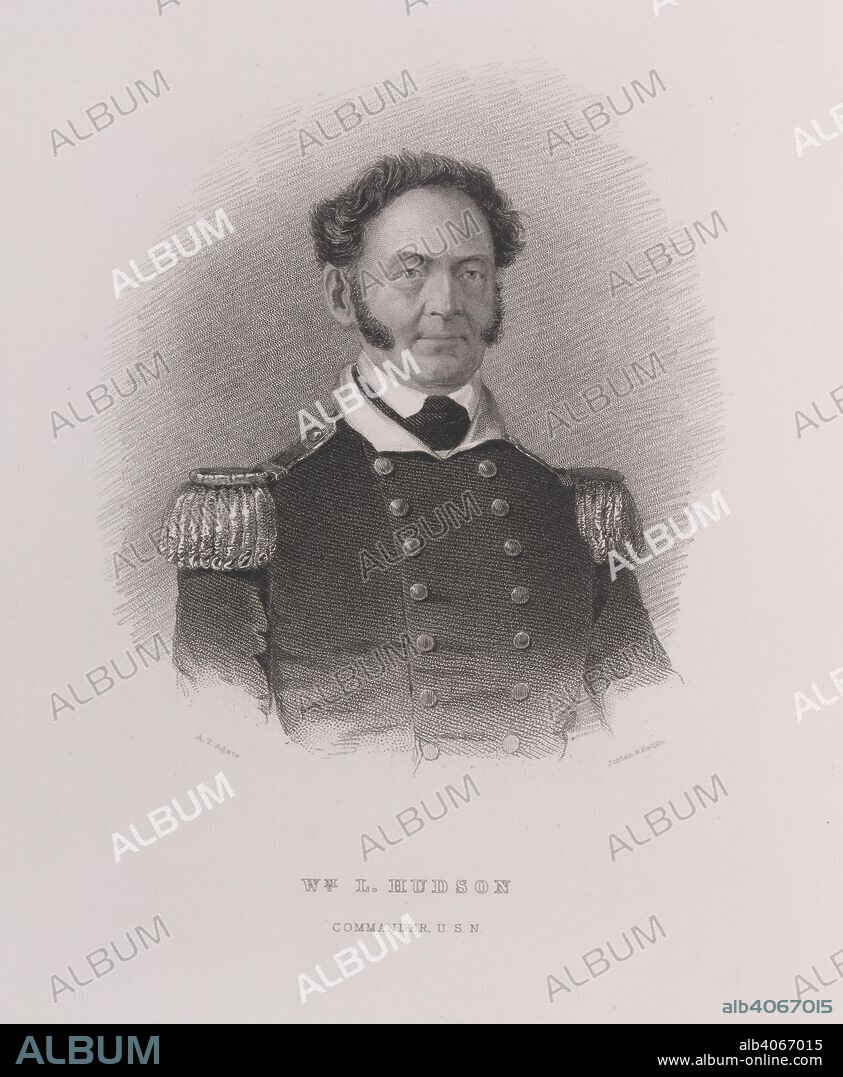 CHARLES WILKES and ALFRED THOMAS AGATE. William Hudson, Commander U.S.N. Narrative of the United States Exploring Expeditio. 1844. William Hudson, second-in-command of the U.S. Exploring Expedition,and Captain of the ship, Peacock.  Image taken from Narrative of the United States Exploring Expedition 1838-1842.  Originally published/produced in 1844. . Source: 10001.d volume 2, frontispiece. Language: English.