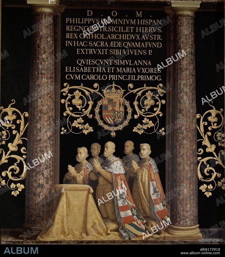 JUAN PANTOJA DE LA CRUZ. PINTURA DEL CENOTAFIO O GRUPO ESCULTORICO DE FELIPE II - 200x200 cm- AÑO 1699.