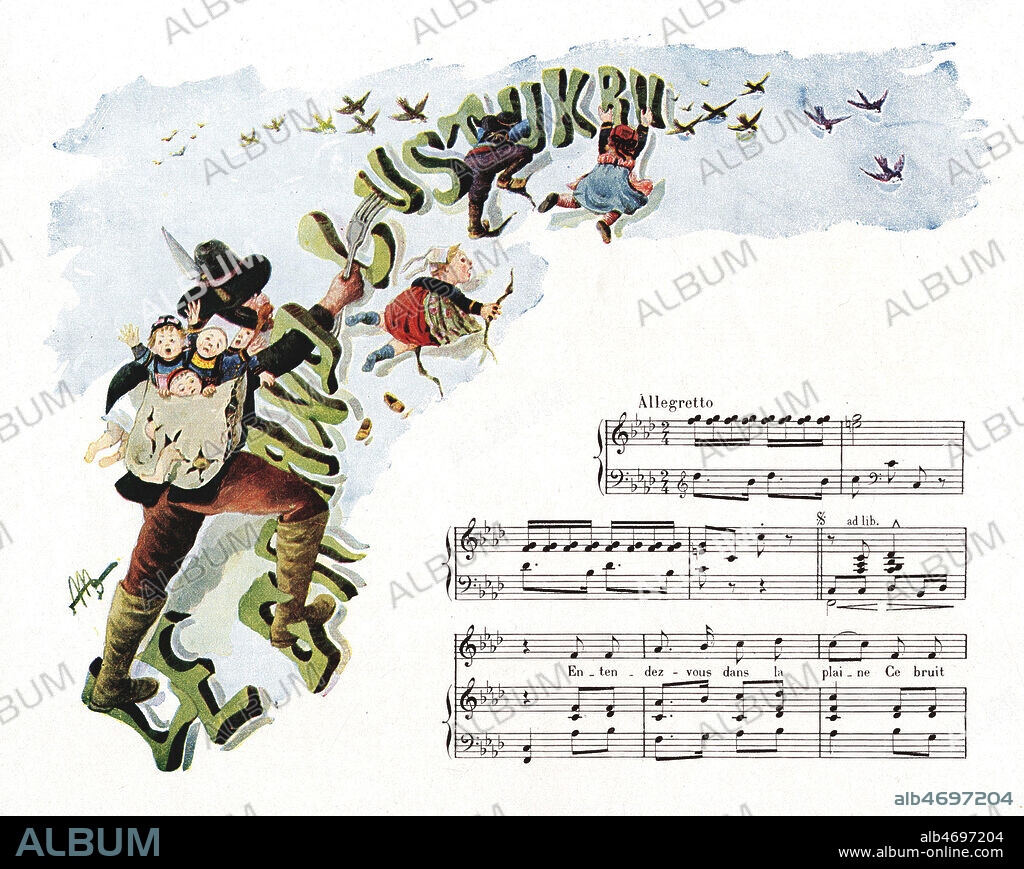 Lustucru (personnage devorant les enfant pas sages). Illustration de 1901 par Madeleine JACQUIER (19-20 s.) pour Les Chansons des petits Bretons par Theodore BOTREL (1868-1925). Credit : Collection Jonas/Kharbine-Tapabor.