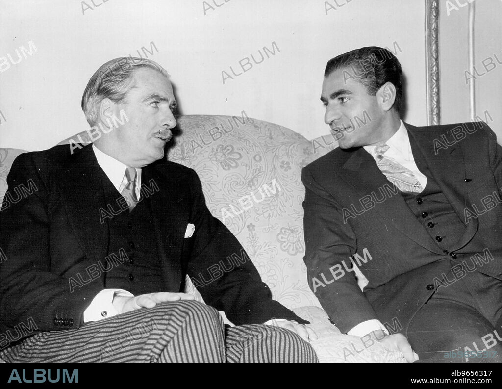 Sir Anthony Meets the Shah -- The Shah of Persia and Sir Anthony Eden at their meeting this morning.The British Foreign Minister, Sir Anthony Eden, went to see the Shah of Persia this Morning, at the Iranian Ambassador's residence, Where the Shah and  Queen Soraya are staying during their seven-day visit to this country. February 27, 1955. (Photo by Paul Popper, Paul Popper Ltd.).