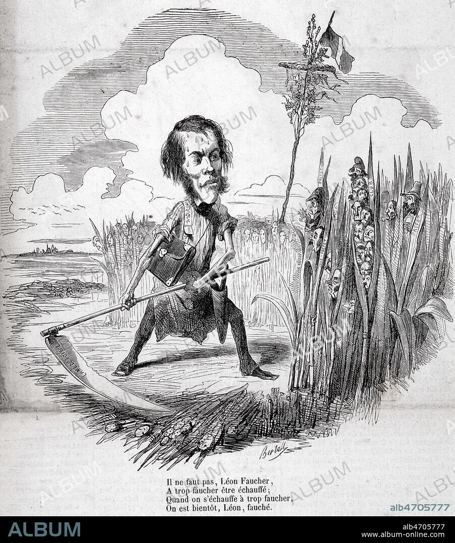 Caricature de Leon FAUCHER (1803-1854) par BERTALL (1820-1882), tiree du Journal pour Rire en 1849. Credit : Collection KHARBINE-TAPABOR.