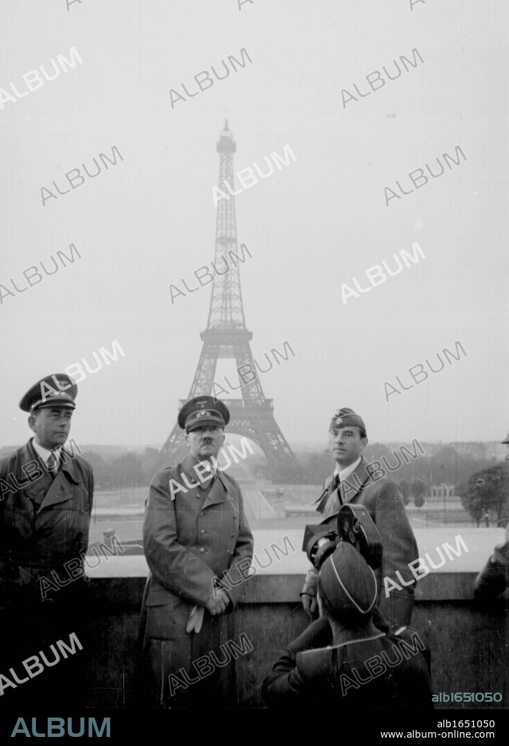 Adolf Hitler in Paris, France, June 1940, the Eiffel tower in the background. Paris was occupied by German forces on 13 June 1940.