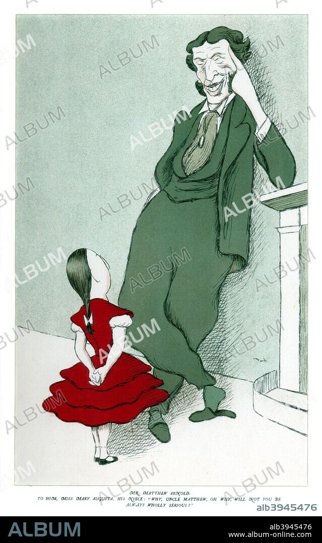 Matthew Arnold (1822-1888) and his niece, 1904. Arnold was an English poet and cultural critic who worked as an inspector of schools. He was the son of Thomas Arnold, the famed headmaster of Rugby School, and brother to Tom Arnold, literary professor, and William Delafield Arnold, novelist and colonial administrator.