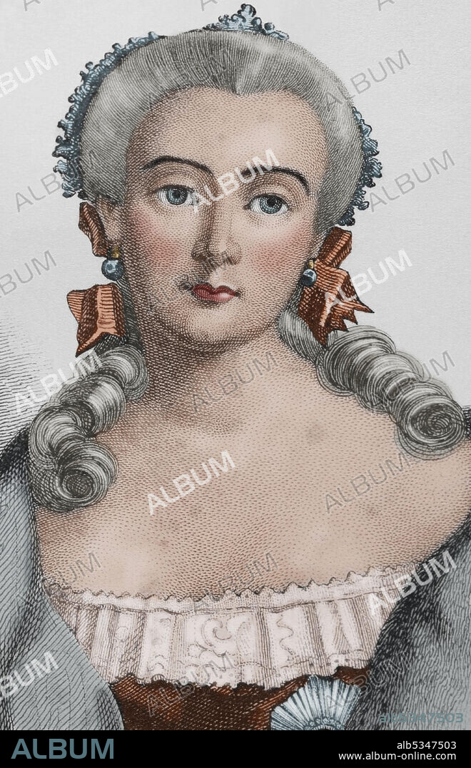 AUGUSTIN FRANçOIS LEMAITRE (1797-1870). FRENCH ENGRAVER AND LITHOGRAPHER. EMILE LOUIS VERNIER (1829-1887). FRENCH PAINTER AND LI. Elizabeth of Russia (1709-1762). Empress of Russia (1741-1762). Daughter of Peter the Great. Portrait, detail. Engraving by Lemaitre, Vernier and Manceau. History of Russia by Jean Marie Chopin (1796-1870). Panorama Universal, Spanish edition, 1839. Later colouration.