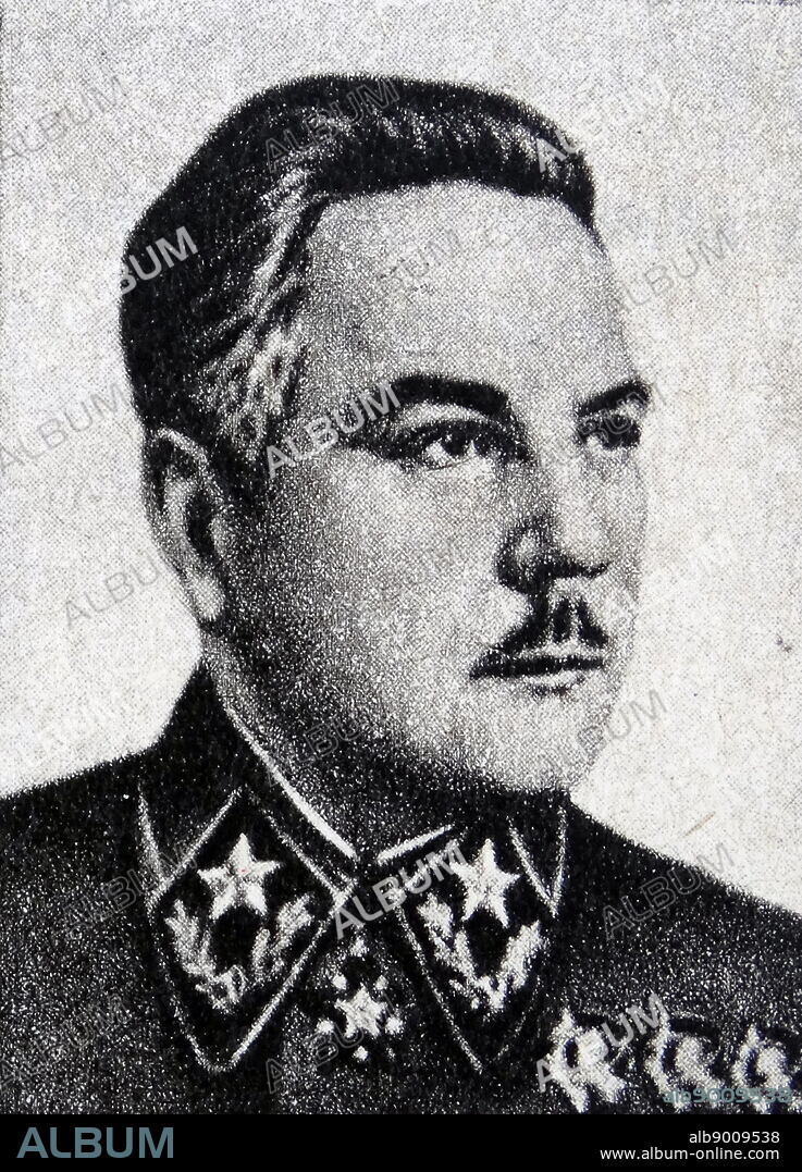 Kliment Voroshilov (1881 - 1969), Soviet military officer and politician during the Stalin era. He was one of the original five Marshals of the Soviet Union (the highest military rank of the Soviet Union), along with Chief of the General Staff of the Red Army Alexander Yegorov, and three senior commanders, Vasily Blyukher, Semyon Budyonny, and Mikhail Tukhachevsky.