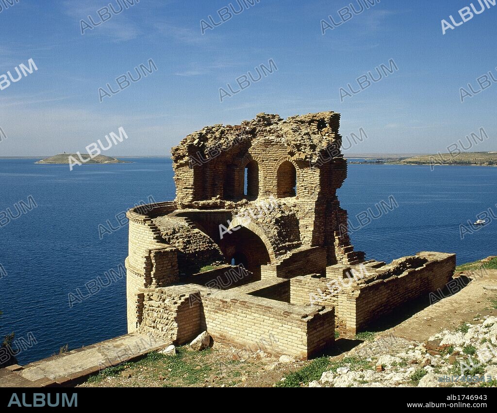 Syria. Defensive tower of the Qalat Jabar, arab fortress on the banks of Lake Assab. Near Ar Raqqah.