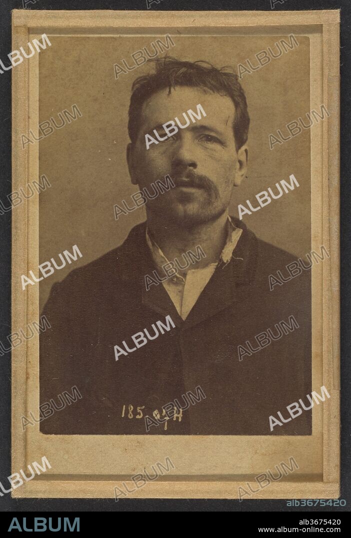 Ravachol. François Claudius Koenigstein. 33 ans, né à St-Chamond (Loire). Condamné le 27/4/92. Artist: Alphonse Bertillon (French, 1853-1914). Dimensions: 10.5 x 7 x 0.5 cm (4 1/8 x 2 3/4 x 3/16 in.) each. Date: 1892.
Born into a distinguished family of scientists and statisticians, Bertillon began his career as a clerk in the Identification Bureau of the Paris Prefecture of Police in 1879. Tasked with maintaining reliable police records of offenders, he developed the first modern system of criminal identification. The system, which became known as Bertillonage, had three components: anthropometric measurement, precise verbal description of the prisoner's physical characteristics, and standardized photographs of the face. 
In the early 1890s Paris was subject to a wave of bombings and assassination attempts carried out by anarchist proponents of "propaganda of the deed." One of Bertillon's greatest successes came in March 1892, when his system of criminal identification led to the arrest of an anarchist bomber and career criminal who went by the name Ravachol (2005.100.375.348). The publicity surrounding the case earned Bertillon the Legion of Honor and encouraged police departments around the world to adopt his anthropometric system.