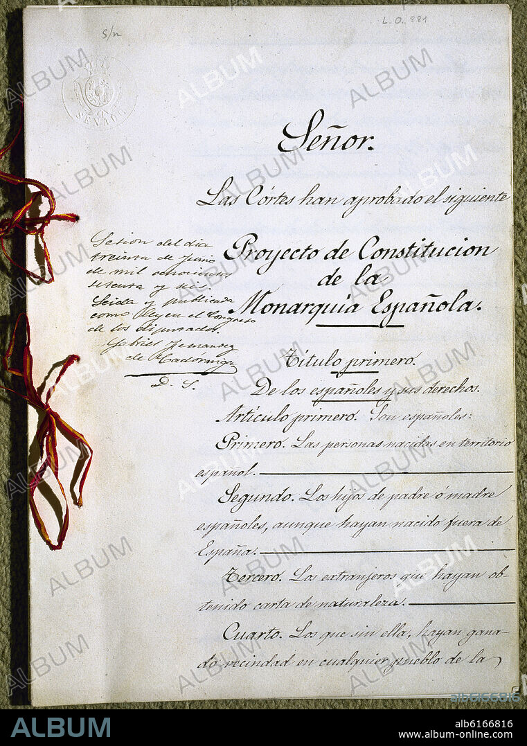 CONSTITUCION ESPAÑOLA-30 DE JUNIO 1876-PORTADA.