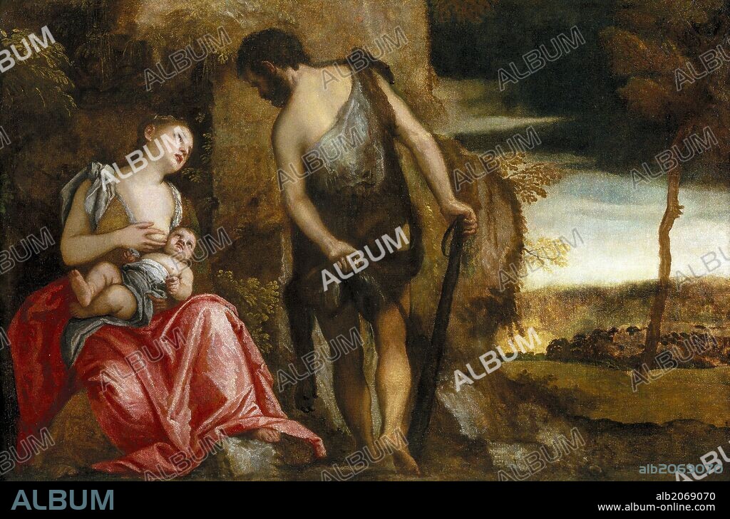 Paolo Veronese / 'La familia de Caín errante', Hacia 1585, Escuela Italiana, Óleo sobre Lienzo, 105 cm x 153 cm, P00501.
