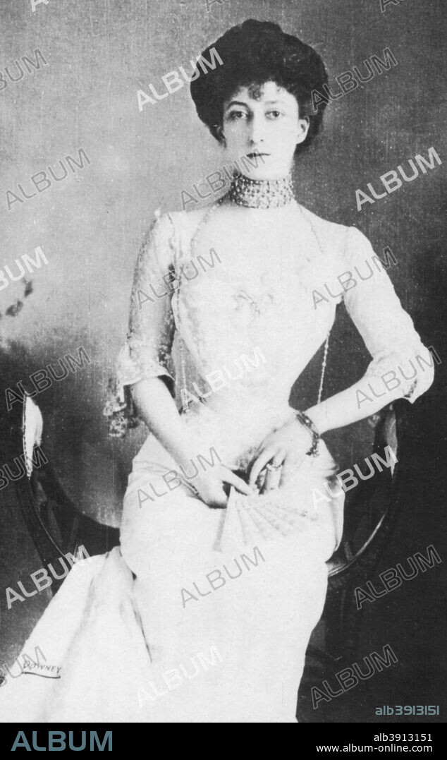 'Maud', c1893. Maud Charlotte Mary Victoria, Maud of Wales (1869-1938), Queen of Norway as spouse of King Haakon VII. She was the youngest daughter of the British king Edward VII and Alexandra of Denmark. Maud of Wales was the first queen of Norway since 1380 who was not also queen of Denmark or Sweden. From the 2e collection [Felix Potin, c1893].