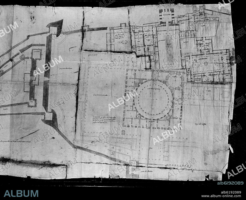 PLANO DE LA ALHAMBRA Y DEL PALACIO DE CARLOS V DE GRANADA - SIGLO XVI - FOTOGRAFIA EN BLANCO Y NEGRO - AÑOS 60.