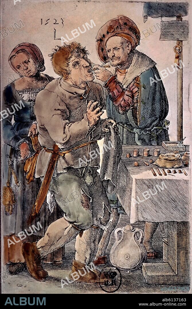 LUCAS VAN LEYDEN (1494-1533). GRABADO-EL DENTISTA-1523.