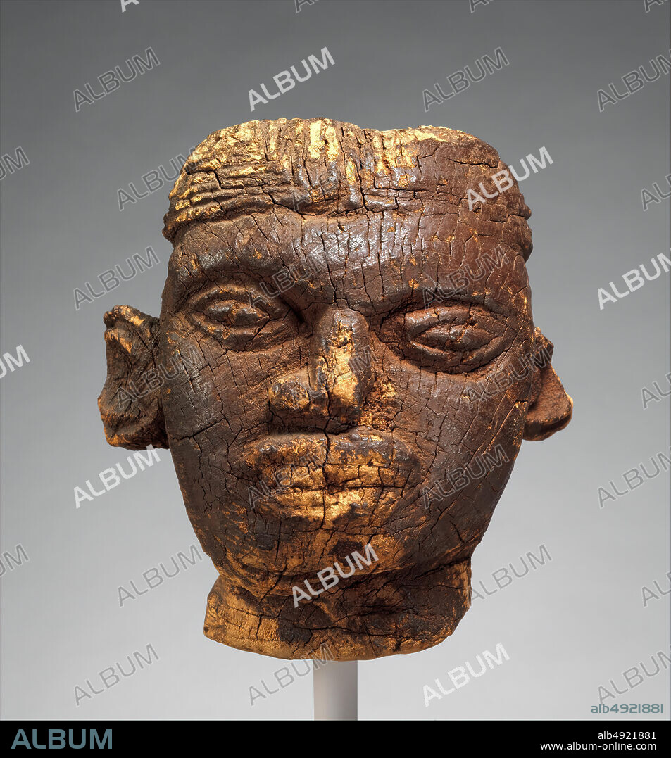 Drum Element: Head, Bamileke peoples, Bansoa, 19th century, Cameroon, Western Grassfields region, Bamileke peoples, Bansoa, Wood, H. 7 1/4 x W. 6 1/4 x D. 10 in. (18.4 x 15.9 x 25.4 cm), Wood-Sculpture.