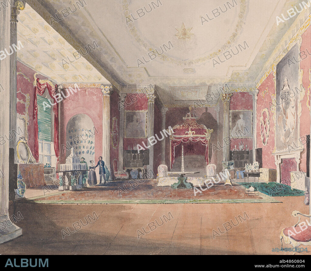 JOSEPH NASH. The State Bed Chamber, Stowe Buckinghamshire, 1838. one of England?s grandest 18th century country houses built by Richard Grenville, 2nd Earl Temple (1711-1779) and his successor George Greville, Marquis of Buckingham (1753-1813).