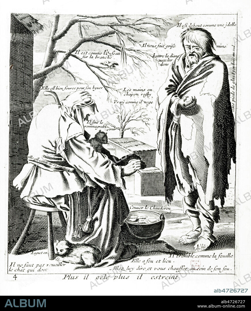 ' Plus il gele plus il estreint ...' gravure in Les Proverbes par Jacques LAGNIET (1620-1672) entre 1637 et 1663, Paris. Credit : Credit : Collection Grob/KHARBINE-TAPABOR.