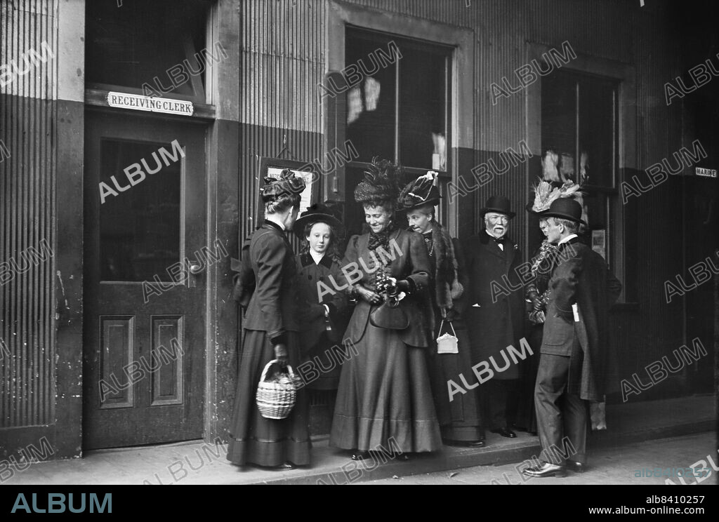 Andrew Carnegie (3rd right with beard), wife Louise Whitfield Carnegie and daughter Margaret, full-length Portrait at Boat Pier, New York City, New York, USA, Bain News Service, 1910,.