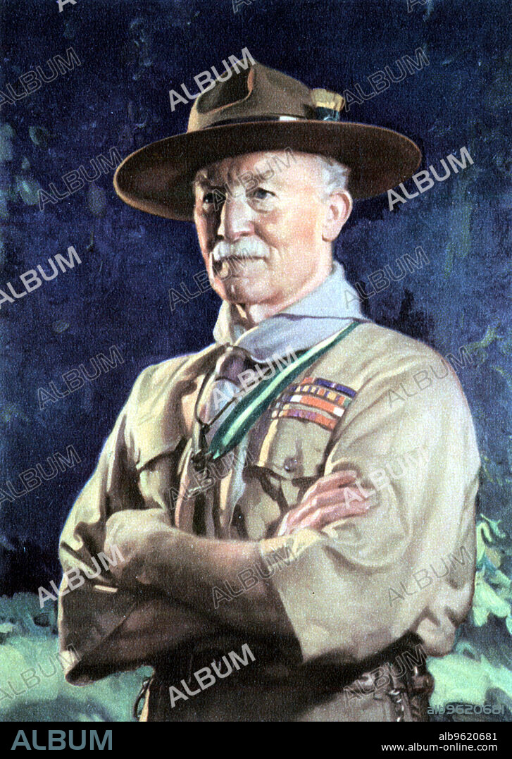 Robert Stephenson Smyth Baden-Powell, 1st Viscount Baden-Powell, English soldier. Baden-Powell (1857-1941) became famous as the defender of Mafeking in the Boer War (1899-1902). He later founded the Boy Scouts (1908), Girl Guides (1910) and Wolf Cubs (1916). He is seen here in Scout uniform.