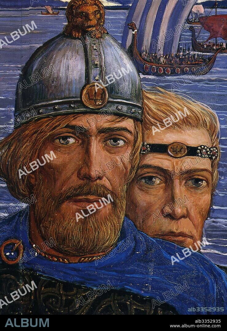 ILYA SERGEYEVICH GLAZUNOV. Grandchildren of Gostomysl: Rurik, Sineus and Truvor (Detail).